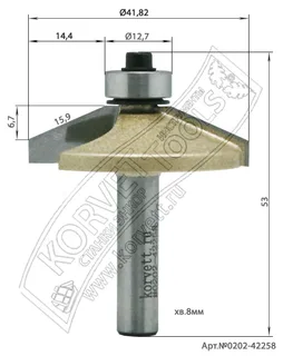 0202-42258. Фреза кромочная конусная н/п D41.82 B15.9 А25° TL53 Х8 #16410 — хвостовик 8 мм, диаметр 41.82 мм — артикул 0202-42258