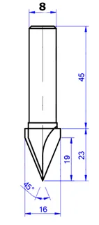 598-1220. 35-Фреза пазовая V-form D12 H21 А30° Z1 TL56 X8 — хвостовик 8 мм, диаметр 12 мм — артикул 598-1220