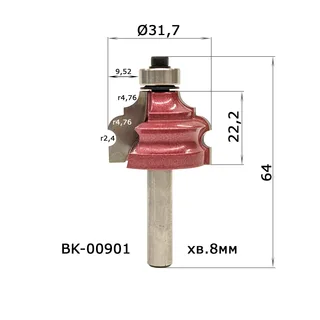 BK-00901. Фреза кромочная фигурная н/п D31,7 H22,2 R2,4 Х8 #10576 — хвостовик 8 мм, диаметр 31.7 мм — артикул BK-00901
