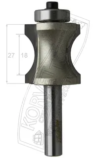 0604-27. Фреза кромочная калевочная R12.24 D25 Н27 TL68 Х8 — хвостовик 8 мм, диаметр 25 мм — артикул 0604-27