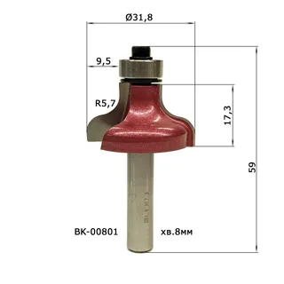 BK-00801.Фреза кромочная фигурная D31,8 H17,3 R5,7 Х8 #9256 — хвостовик 8 мм, диаметр 31.8 мм — артикул BK-00801