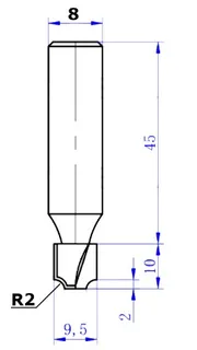 959-925. 32-Фреза пазовая фасонная D9.5 H10 R2 TL55 X8 — хвостовик 8 мм, диаметр 9.5 мм — артикул 959-925